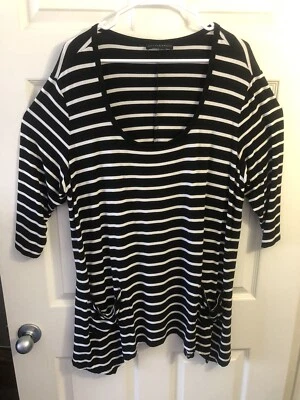 Top túnica Grace Elements blanco y negro a rayas mordedura de tiburón talla grande 3X Foto 1 de 2