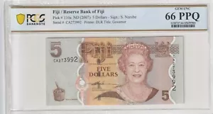 Fiji 2007 5 Dollars PCGS Certified Banknote UNC 66 PPQ Pick 110a - Picture 1 of 2