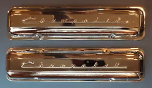 Re-plated OEM 1955 Chevrolet Corvette chrome valve covers, 1 pair, excellent - Foto 1 di 13