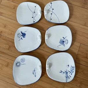 Sushi Plates - Lillian Vernon Japan 1981 - Flow Blue Fan Appetizer - Set 6 dish - Picture 1 of 10