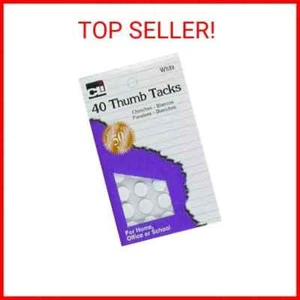 Charles Leonard Thumb Tacks, On Safety Cards, Painted White, 40-Pack (83535)