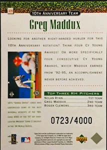 GREG MADDUX 1999 Upper Deck 10th Anniv. TEAM Double X20 SP /4000 -FREE SHIPPING! - Picture 1 of 2
