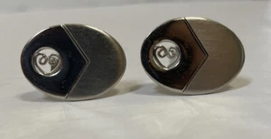 Swank cufflinks silvertone oval chevron with heart   pattern Valentines - Picture 1 of 2