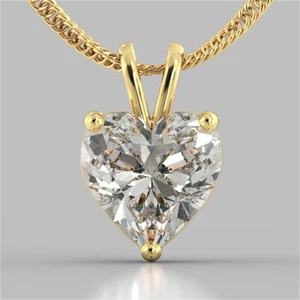 4.00 Ct Heart Cut Real Moissanite D/VVS1 Engagement Pendant 14K Real Yellow Gold - Picture 1 of 8