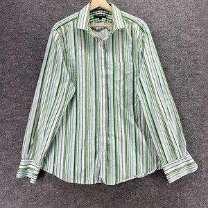 Express Shirt Men XL Green Striped Button Up Collared Long Sleeve Pockets - Picture 1 of 8
