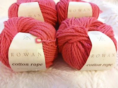 Rowan Cotton Rope Yarn 4 Skeins 071 Coral Cotton Blend 50 Gr 63 Yards Aran Weigh - Image 1 of 4