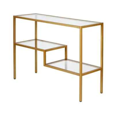 Meyer and Cross Console Table 30" x 42" x 14" Rectangle Metal Frame Glass Top - Image 1 of 4