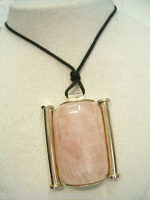 Ciondolo in ARGENTO 925 con QUARZO ROSA naturale - pendente pietra dura - - Immagine 1 di 4