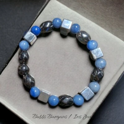 Blue Aventurine & Hematite Men's Healing Bracelet  Natural Stones - Image 1 of 2