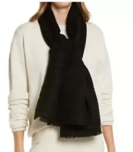 Nordstrom Rack Women's scarf blanket Plisse 100% cashmere BLACK 74” x 30” - Picture 1 of 24