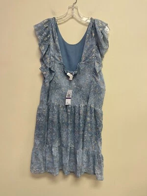 NWT Michael Michael Kors Womens Gray Ruffle Paisley Chambray  Dress Size XXL V12 - Image 1 of 4