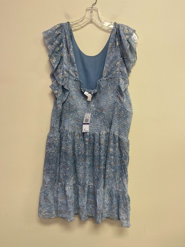 Abito donna Michael Michael Kors grigio con volant paisley chambray nuovo con etichette taglia XXL V12