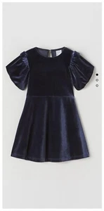 ZARA Girl Velour Dress Ruffle Puff Sleave 11-12 Y 152 cm Velvet Navy Blue kids - Picture 1 of 11