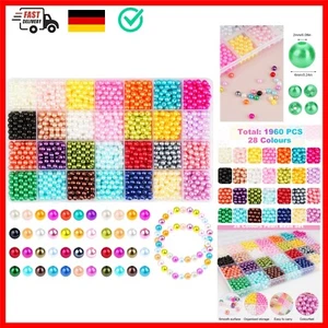 1960 PCS Runde Bastelperlen 6mm 28 Farben Perlmutt Perlen Bunt, Perlen Zum Ba... - Bild 1 von 9