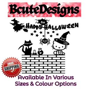HALLOWEEN HELLO KITTY TROPFEN HEXE KATZE SPINNE VINYL ABZIEHBILD TRANSFER AUFKLEBER - Bild 1 von 4