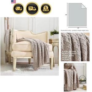 Farmhouse Knit Throw Blanket for Couch Sofa Chair Bed Home Decor Light Warm - Picture 1 of 8
