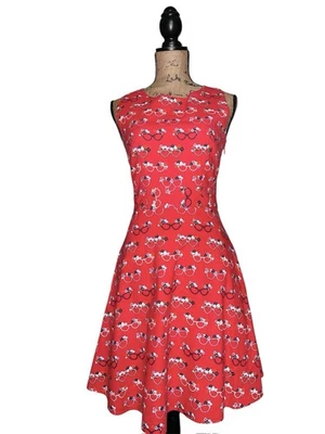 YUMI RED EYEGLASS FLORAL PRINT OPEN BACK ALINE DRESS SIZE 00 / XXS - Image 1 of 4