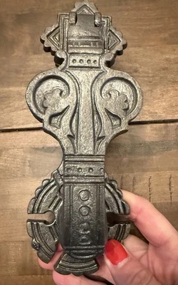 Art Nouveau Gunmetal Gray  Cast Iron Door Knocker 8.25 X 3” Heavy Gothic Salvage - Image 1 of 4