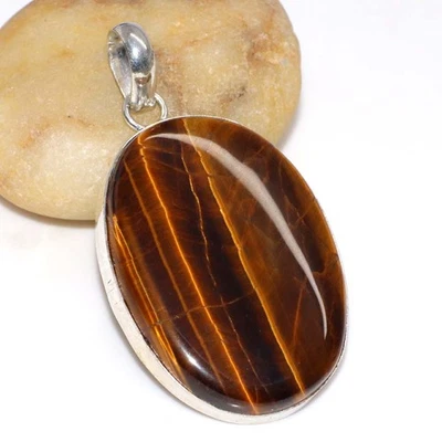 Tiger Eye 925 Silver Plated Gemstone Handmade Pendant 2" Gift Jewelry GW - Image 1 of 3