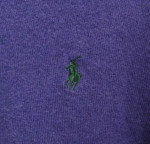 POLO RALPH LAUREN LILA 100% MERINOWOLLE HERREN V-AUSSCHNITT PULLOVER (XL) GRÜN PONY - Bild 1 von 5