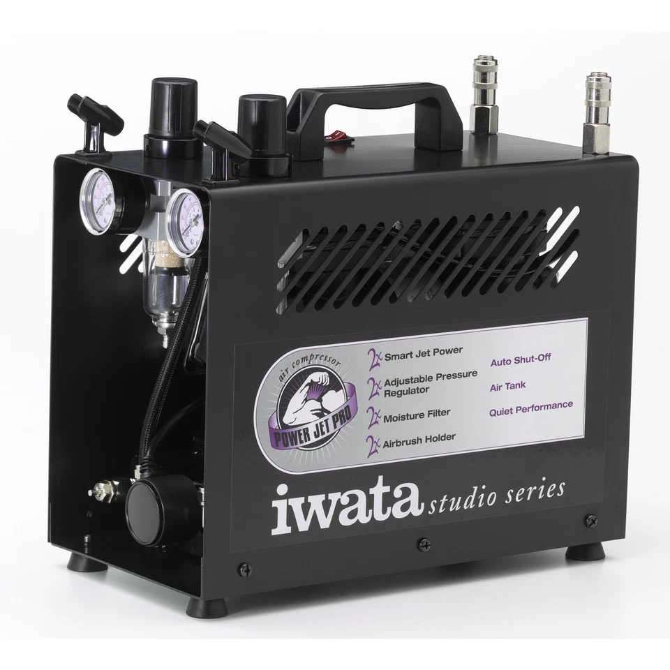 IWATA POWER JET PRO Airbrush AIR COMPRESSOR-Twin Pump Hobby Auto Paint Spray Gun - Image 1 of 1