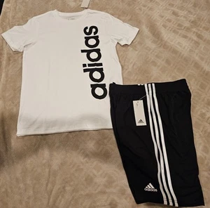Adidas Essentials Youth Large Black Athletic Shorts And Tshirt Set - Picture 1 of 1