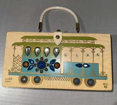 Bolsa de madeira vintage Enid Collins teleférico 1964 Collins Of Texas *UAU!* - Imagem 1 de 4