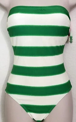 🌞KATE SPADE AWNING STRIPE ONE PIECE BANDEAU SWIMSUIT PESTO GREEN S,М,L,XL🌺NWT! - Image 1 of 4