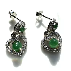 Grade A Burma Jadeite Earrings with S925 Sterling Silver - Elegant Heart Design - Picture 1 of 6