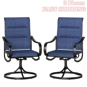 2 Pieces Swivel Patio Chairs Outdoor Metal Rocking Chair Garden Furniture Blue - Picture 1 of 8