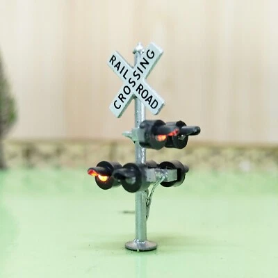 2 x N scale railroad grade crossing signals lights LED made with side assistant - Image 1 of 4