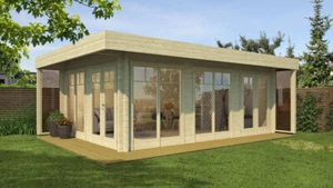 Gartenhaus Holz 70mm SARAH 660x480cm ISO Doppelnut inkl. Boden +Terrasse - Bild 1 von 4