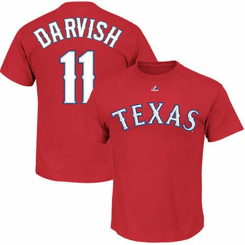 Majestic Men Yu Darvish #11 Texas Rangers Crew Neck Short Sleeve T-Shirt, Red, M Cover