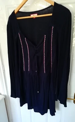 Joe Browns 18 Navy Blue Crinkle Boho Smock Shirt Blouse Top Embroidered Detail - Image 1 of 4