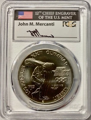 1983-P $1 Dollar Silver Olympic Discus Thrower PCGS MS-70 Mercanti - Image 1 of 4
