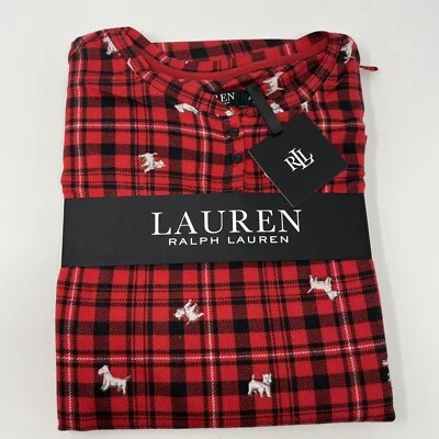 Lauren Ralph Lauren Women’s Brushed Knit Henley Pajama Set Dog, Red SMALL - Image 1 of 4