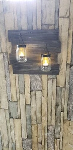 Double Lighted Wall Sconce Decor Handcrafted From Repurposed Wood With Tea Light - Picture 1 of 6