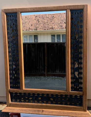 Antique Teak Wood Hand Craved Large Mirror Genuine Asian Art 41.5"X53" Cover