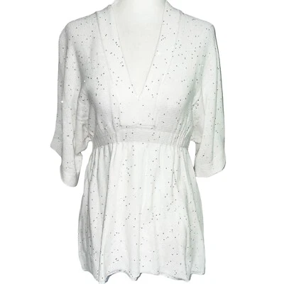 Nuevo Suéter Acrobat Lentejuelas Tejido Cuello en V Manga Corta Blanco Plata Talla Pequeña Foto 1 de 4