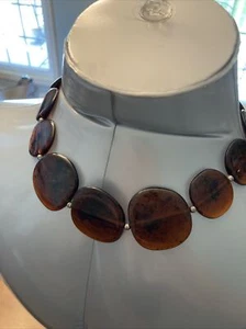 20” Tortoise Shell Resin Necklace~Silver Tone - Picture 1 of 7