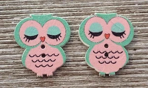 2 Owl Sewing Buttons Crafting Wood 2 Hole 7/8" x 3/4" - Picture 1 of 2