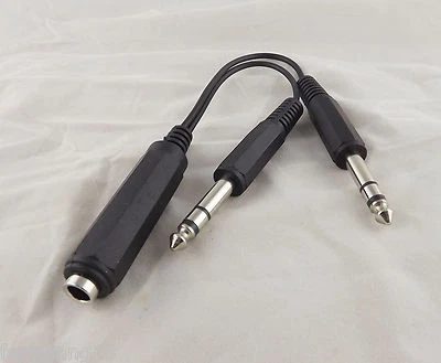 6.35mm Female Jack To 2x 1/4" Male Plug Stereo Audio Adapter Speaker Cord Cable - Image 1 of 4