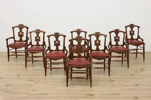 Set 8 Antique Victorian Carved Walnut Dining Chairs, Leather #51952 - Picture 1 of 12