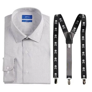 Herren Apt. 9 Extra Slim Fit Hemd Hosenträger Set Schwarz Weiß Größe L. - Bild 1 von 8