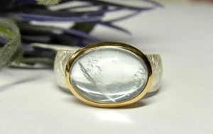 SCHMUCK-STCK Ring Silber Aquamarin vergoldet Cabochon 18 57 - Picture 1 of 3