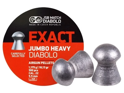 JSB Match 500 Count EXACT JUMBO HEAVY Domed 5.5mm .22 Caliber Airgun Pellets - Image 1 of 3