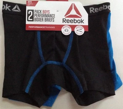 NIP REEBOK PERFORMANCE BOYS 1 BLACK 1 BLUE BOXER BRIEF UNDERWEAR SMALL 6/7  - Image 1 of 2