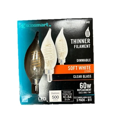 60-Watt Equivalent BA11 Dimmable E12 Candelabra Fine Bendy Filament LED Vintage - Image 1 of 2