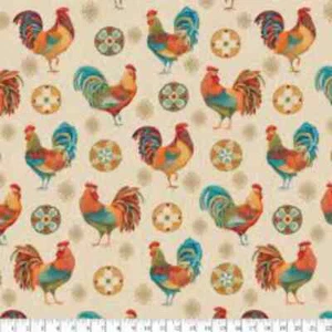 NEW - Rustic Rooster Medallion Print (36x44), 1 Yard 100% Cotton Fabric Precut - Picture 1 of 3