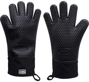 Insulated Silicone Gloves for Grill, BBQ, Gauntlet, Black Color, One Size - Picture 1 of 6